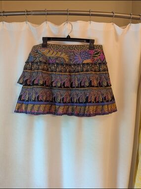 Verona Skirt In Padma Floral Mini Skirt in Black with Purple & Gold Accents